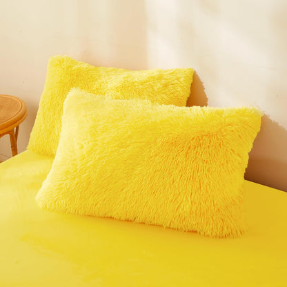 Fluffy Pillow Cases Yellow 26"x20", Faux Fur Furry Shaggy Plush Fuzzy Decorative Pillow Covers Set of 2, Standard Velvet Cushion Cover with Zipper for Bedroom Interior