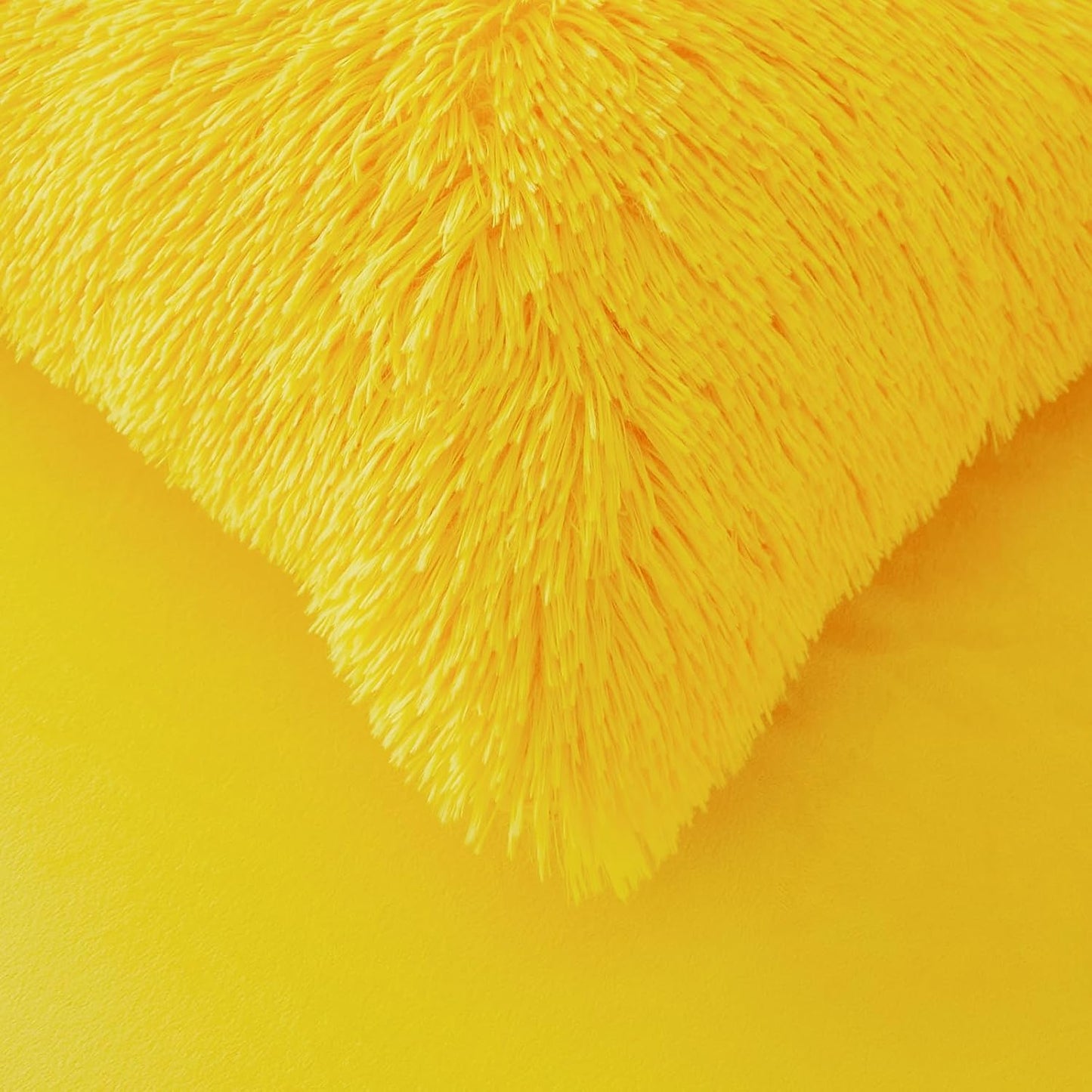 Fluffy Pillow Cases Yellow 26"x20", Faux Fur Furry Shaggy Plush Fuzzy Decorative Pillow Covers Set of 2, Standard Velvet Cushion Cover with Zipper for Bedroom Interior