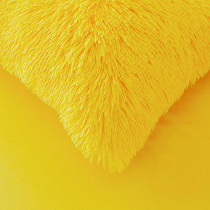 Fluffy Pillow Cases Yellow 26"x20", Faux Fur Furry Shaggy Plush Fuzzy Decorative Pillow Covers Set of 2, Standard Velvet Cushion Cover with Zipper for Bedroom Interior