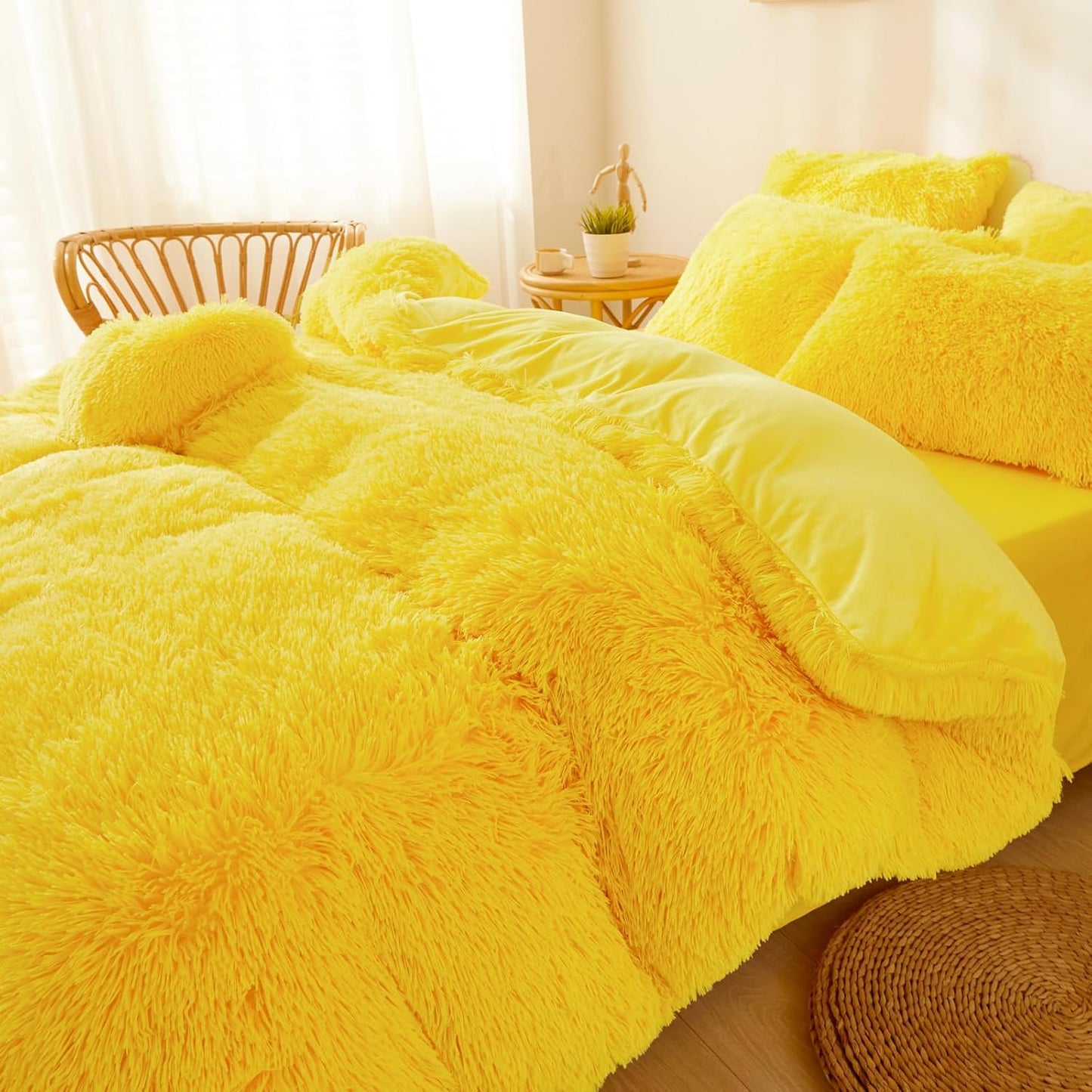 Fluffy Pillow Cases Yellow 26"x20", Faux Fur Furry Shaggy Plush Fuzzy Decorative Pillow Covers Set of 2, Standard Velvet Cushion Cover with Zipper for Bedroom Interior