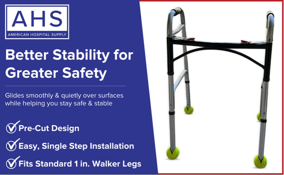 AMERICAN HOSPITAL SUPPLY AHS Tennis Balls for Walker Legs Tennis Balls for Walkers for Seniors Complete Support & Surface Protection | Pair of 2 Precut (Yellow)