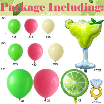 Margs and Matrimony Bachelorette Party Decorations 137Pcs Green and Flamingo Red Balloons Garland with Lemon, Margarita Glass, Diamond Ring Foil Balloons for Bridal Shower Birthday Party Supplies