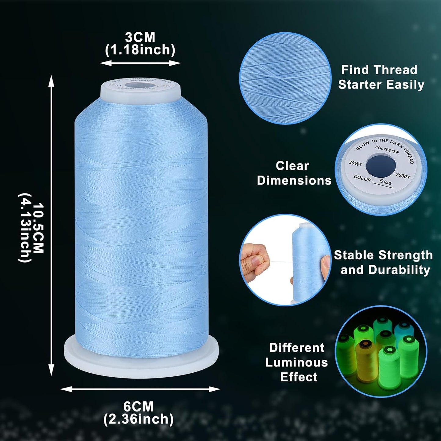 Glow in Dark Thread 2500 Yards 30WT Light Yellow | for Embroidery and Sewing