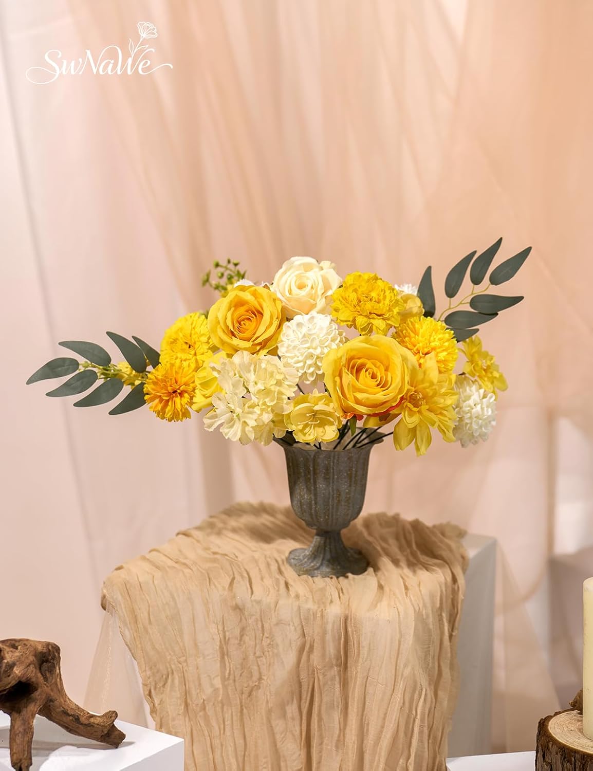 Artificial Flower Box Set Faux Flowers Fake Roses with Stems for DIY | Silk Yellow Flowers for DIY Wedding Bouquets Bridal Shower Centerpieces Arrangements Party Tables Decorations