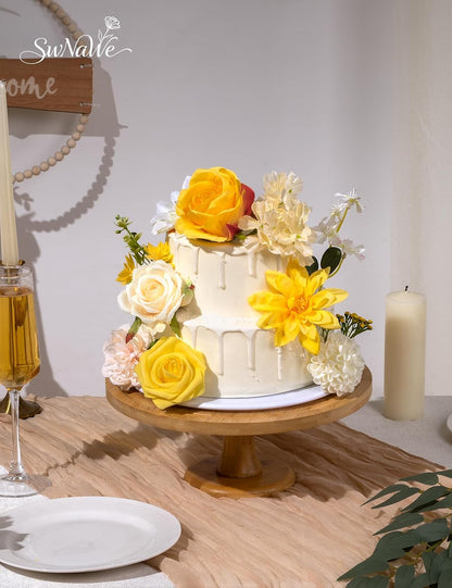 Artificial Flower Box Set Faux Flowers Fake Roses with Stems for DIY | Silk Yellow Flowers for DIY Wedding Bouquets Bridal Shower Centerpieces Arrangements Party Tables Decorations