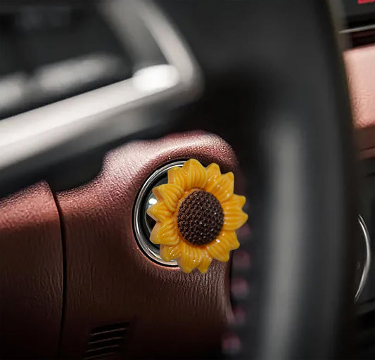 LKTEE Yellow Sunflower Push Start Button Cover, Cute Car Decor | Flower push start button cover for car interiors, adding cute floral style to ignition buttons and daily drives.