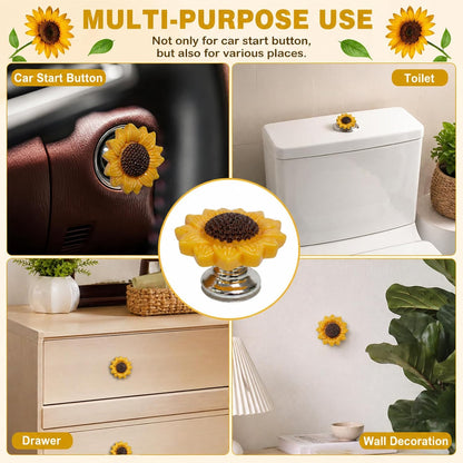 LKTEE Yellow Sunflower Push Start Button Cover, Cute Car Decor | Flower push start button cover for car interiors, adding cute floral style to ignition buttons and daily drives.