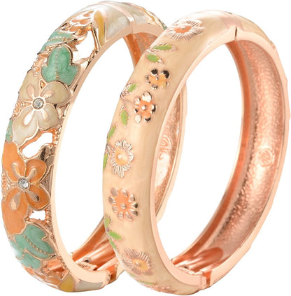 Cloisonne Indian Bangle Colored Crystal Plated Hinge Cuff Bracelet Hollowed Bird Enamel Jewelry Gift 55C49