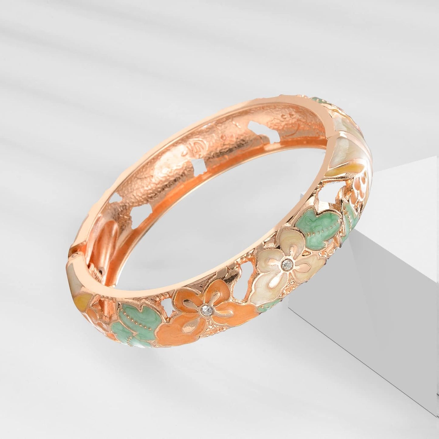 Cloisonne Indian Bangle Colored Crystal Plated Hinge Cuff Bracelet Hollowed Bird Enamel Jewelry Gift 55C49