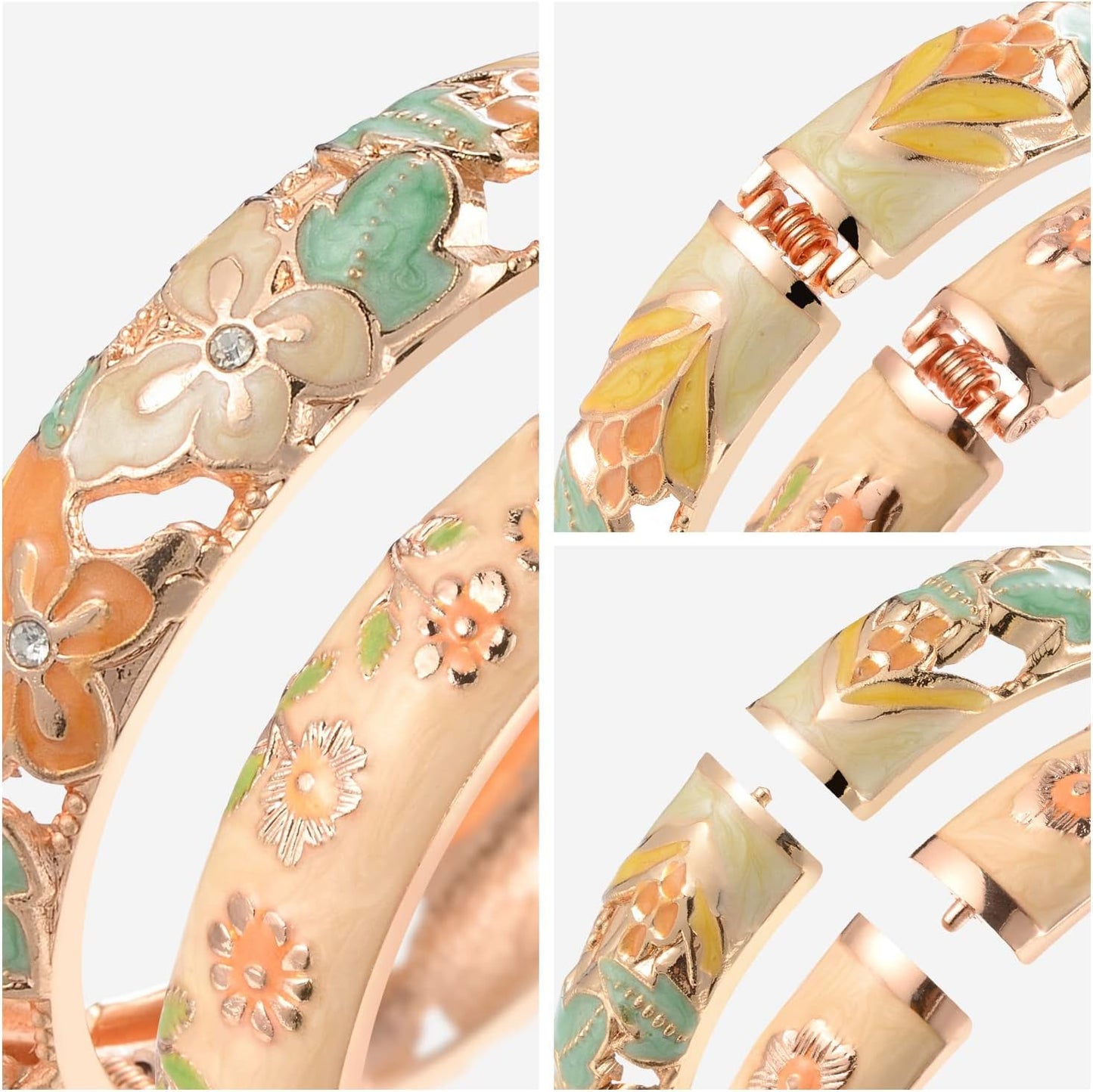 Cloisonne Indian Bangle Colored Crystal Plated Hinge Cuff Bracelet Hollowed Bird Enamel Jewelry Gift 55C49