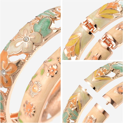 Cloisonne Indian Bangle Colored Crystal Plated Hinge Cuff Bracelet Hollowed Bird Enamel Jewelry Gift 55C49