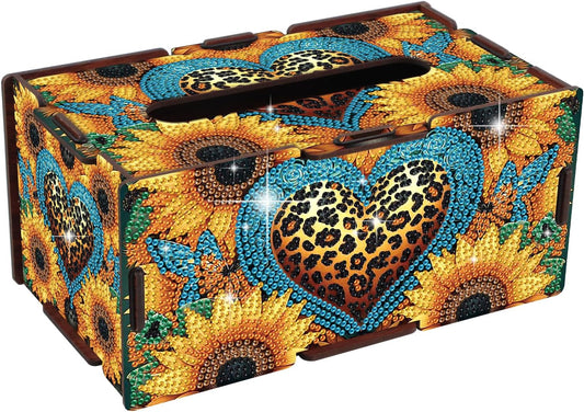 Sunflower Diamond Art Tissue Box, DIY Rectangular Portable Office Mosaic Diamond Decoration Desk Tissue Box, Paper Storage Holder Napkin Holder Adult Family