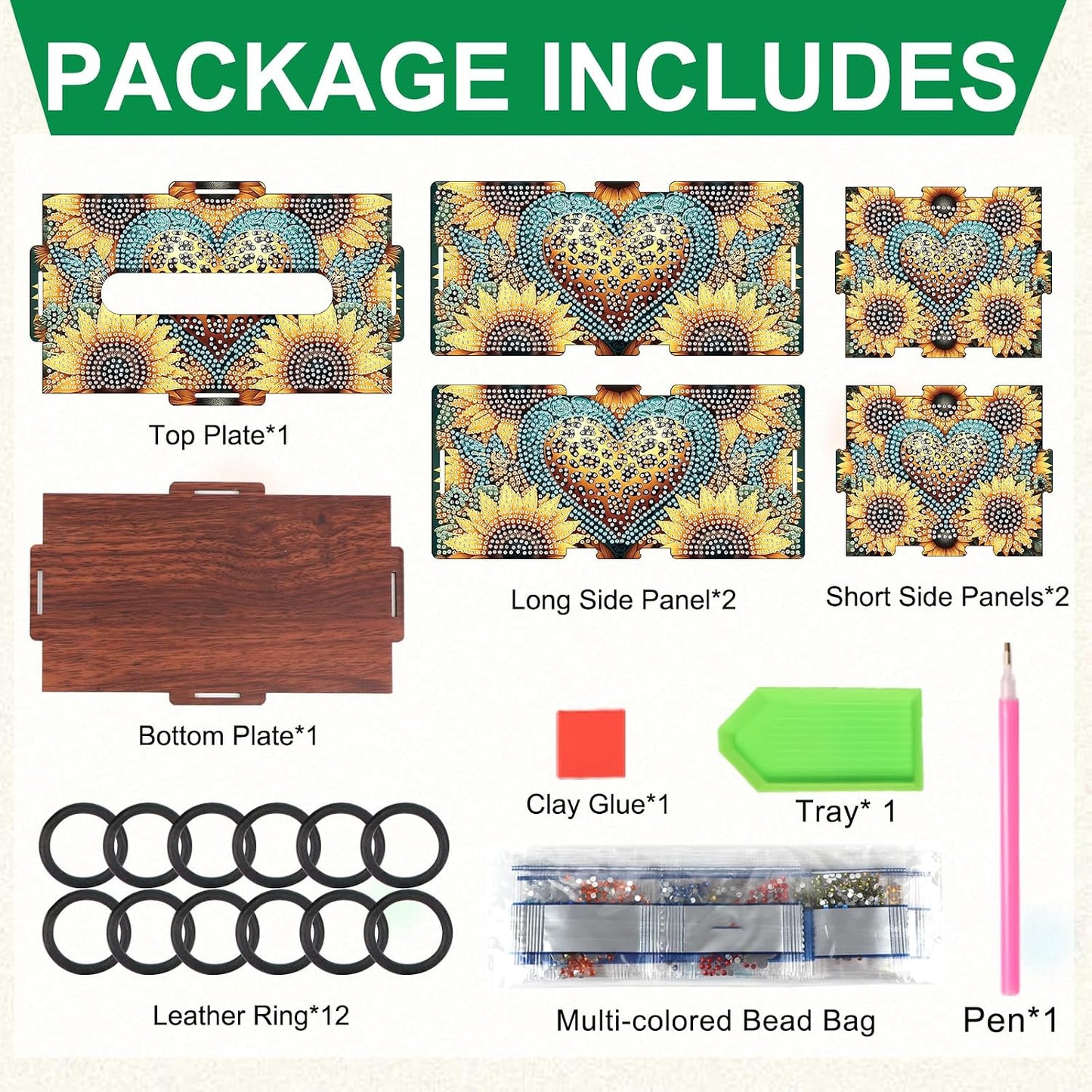 Sunflower Diamond Art Tissue Box, DIY Rectangular Portable Office Mosaic Diamond Decoration Desk Tissue Box, Paper Storage Holder Napkin Holder Adult Family