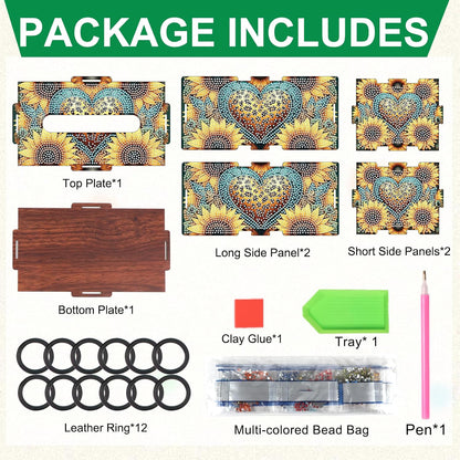Sunflower Diamond Art Tissue Box, DIY Rectangular Portable Office Mosaic Diamond Decoration Desk Tissue Box, Paper Storage Holder Napkin Holder Adult Family