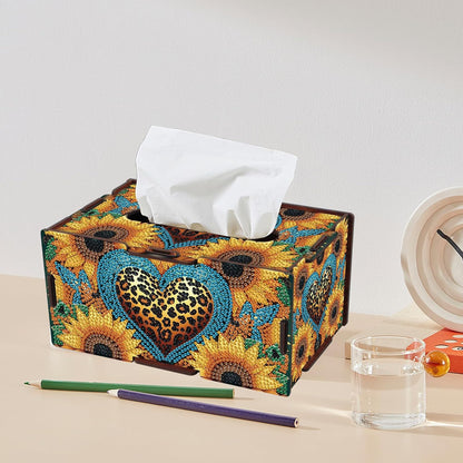 Sunflower Diamond Art Tissue Box, DIY Rectangular Portable Office Mosaic Diamond Decoration Desk Tissue Box, Paper Storage Holder Napkin Holder Adult Family