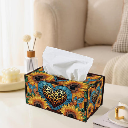 Sunflower Diamond Art Tissue Box, DIY Rectangular Portable Office Mosaic Diamond Decoration Desk Tissue Box, Paper Storage Holder Napkin Holder Adult Family