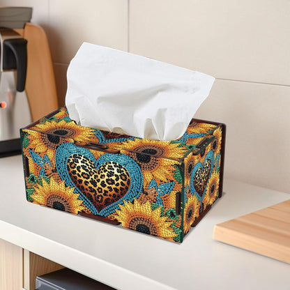 Sunflower Diamond Art Tissue Box, DIY Rectangular Portable Office Mosaic Diamond Decoration Desk Tissue Box, Paper Storage Holder Napkin Holder Adult Family