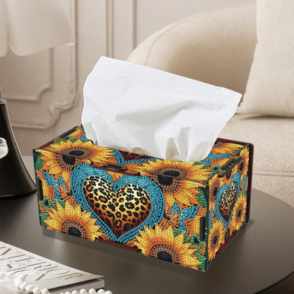 Sunflower Diamond Art Tissue Box, DIY Rectangular Portable Office Mosaic Diamond Decoration Desk Tissue Box, Paper Storage Holder Napkin Holder Adult Family