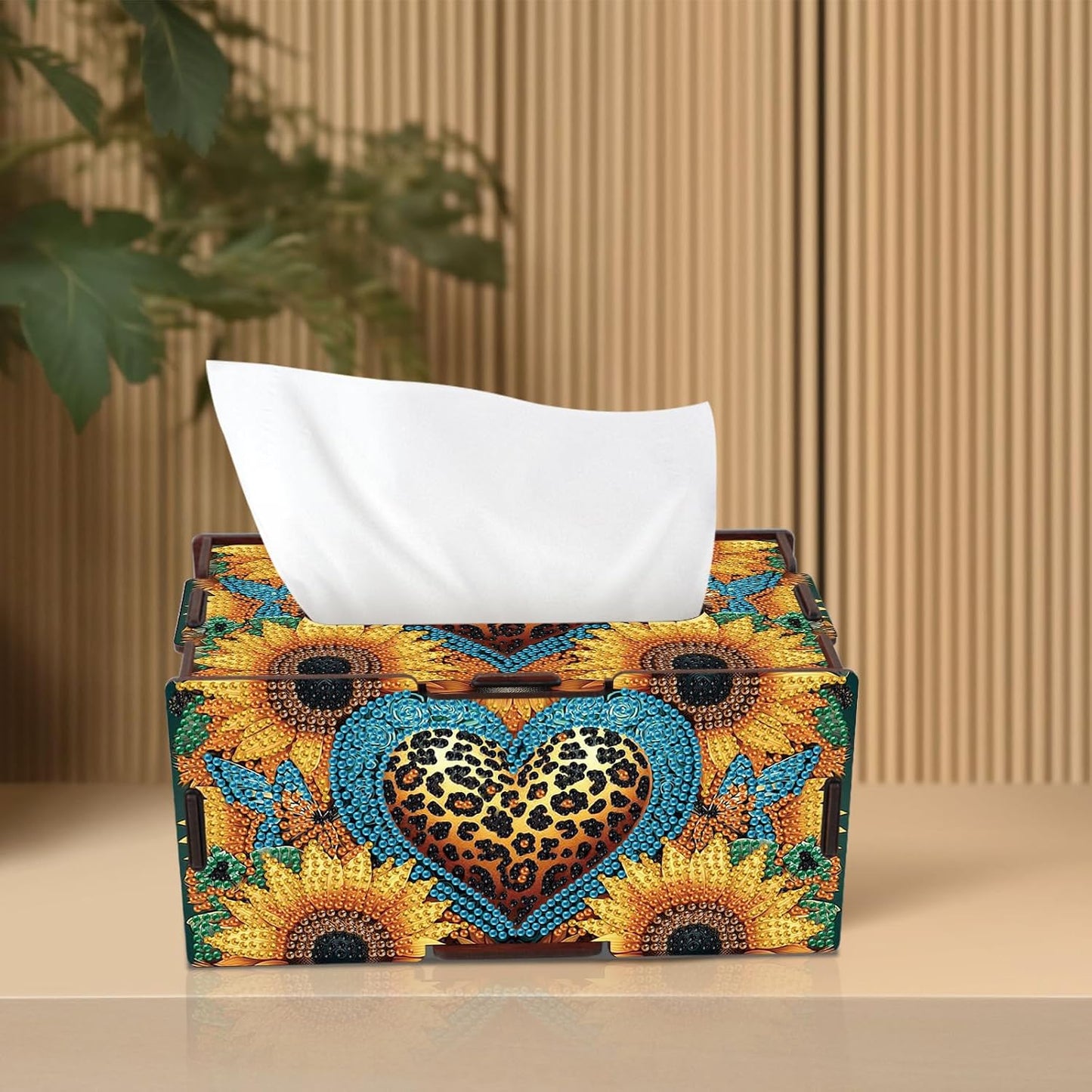 Sunflower Diamond Art Tissue Box, DIY Rectangular Portable Office Mosaic Diamond Decoration Desk Tissue Box, Paper Storage Holder Napkin Holder Adult Family