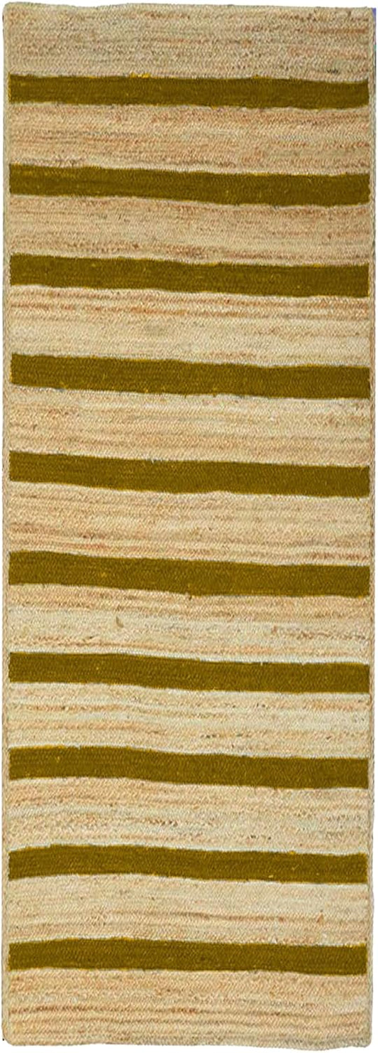 Runner Jute Rug 2.6x8 Hand Woven Jute Braided Yellow Striped Pattern Rug Thick 0.27" Ideal for Runner Areas Rugs for Hallway, Kitchen, Entryways Laundry Boho Carpets Home Décor