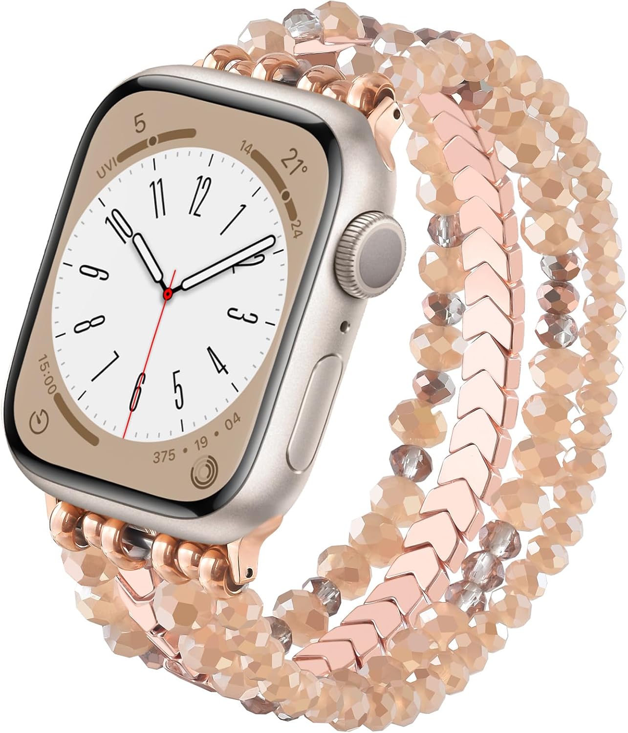 Beaded Band for Women Compatible with Apple Watch 38mm 40mm 41mm 42mm, Fashion Crystal Elastic Straps Wristbands for iWatch Bands Series 11/10/9/8/7/SE/6/5/4/3/2/1 (Rose Gold/Yellowish)