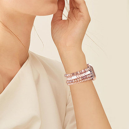 Beaded Band for Women Compatible with Apple Watch 38mm 40mm 41mm 42mm, Fashion Crystal Elastic Straps Wristbands for iWatch Bands Series 11/10/9/8/7/SE/6/5/4/3/2/1 (Rose Gold/Yellowish)