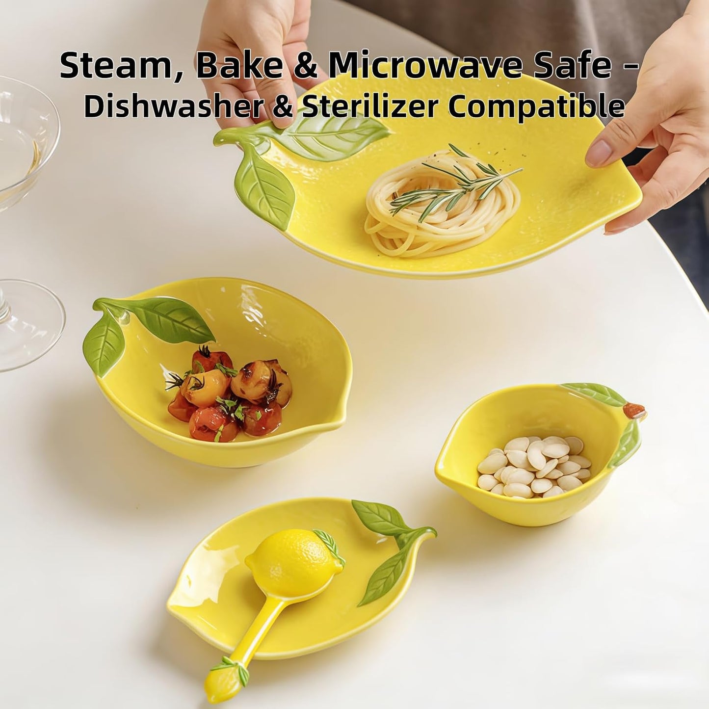 Lemon Ceramic Spoon for Stove Top & Kitchen Counter, Cute Lemon Accessories for Countertop, Dishwasher Safe for Salad, Fruit, Dessert, Functional Kitchen Decor Gift,2PCS