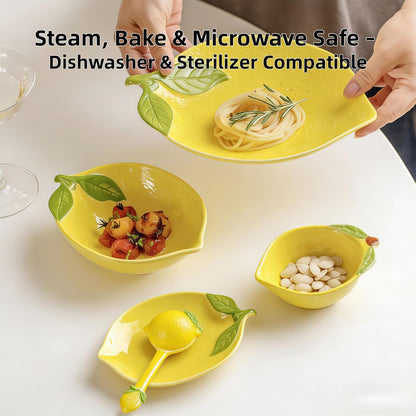 Lemon Ceramic Spoon for Stove Top & Kitchen Counter, Cute Lemon Accessories for Countertop, Dishwasher Safe for Salad, Fruit, Dessert, Functional Kitchen Decor Gift,2PCS