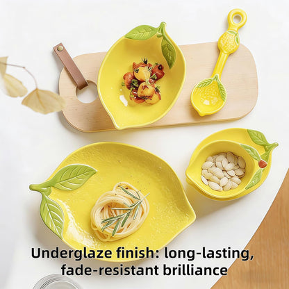 Lemon Ceramic Spoon for Stove Top & Kitchen Counter, Cute Lemon Accessories for Countertop, Dishwasher Safe for Salad, Fruit, Dessert, Functional Kitchen Decor Gift,2PCS