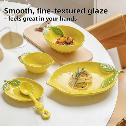 Lemon Ceramic Spoon for Stove Top & Kitchen Counter, Cute Lemon Accessories for Countertop, Dishwasher Safe for Salad, Fruit, Dessert, Functional Kitchen Decor Gift,2PCS
