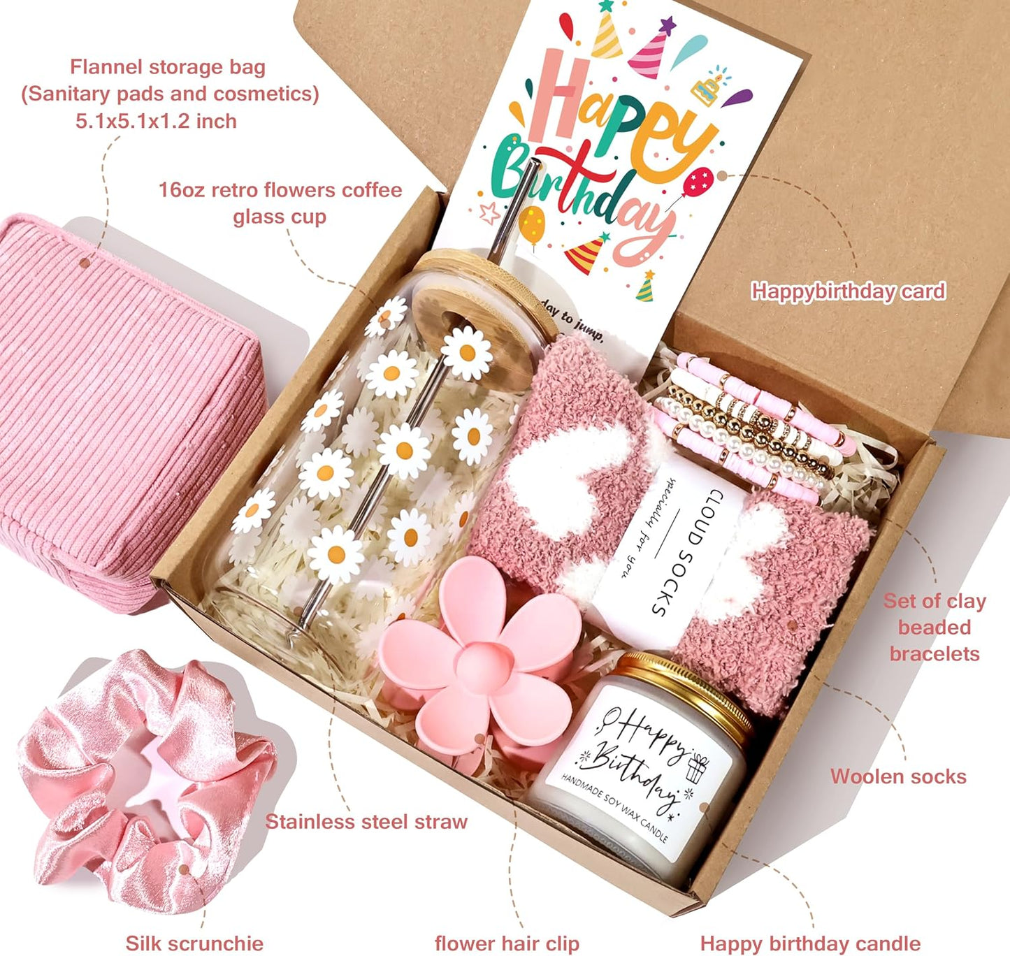 Birthday Gifts for Women Gift Set Daisy Self-Care Gift Box | Yellow 10pc Self-Care Present, Womens Birthday Gifts, Gift Boxes for Her, Teen Girl, Sister, Daughter