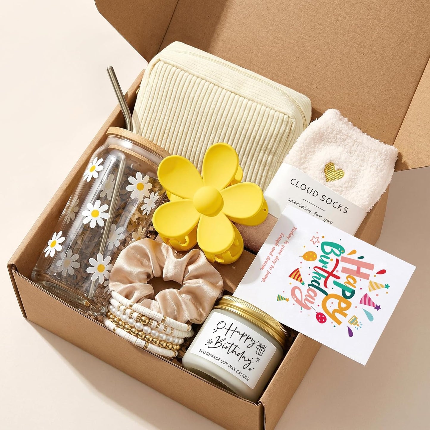 Birthday Gifts for Women Gift Set Daisy Self-Care Gift Box | Yellow 10pc Self-Care Present, Womens Birthday Gifts, Gift Boxes for Her, Teen Girl, Sister, Daughter
