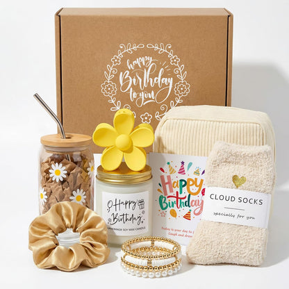 Birthday Gifts for Women Gift Set Daisy Self-Care Gift Box | Yellow 10pc Self-Care Present, Womens Birthday Gifts, Gift Boxes for Her, Teen Girl, Sister, Daughter