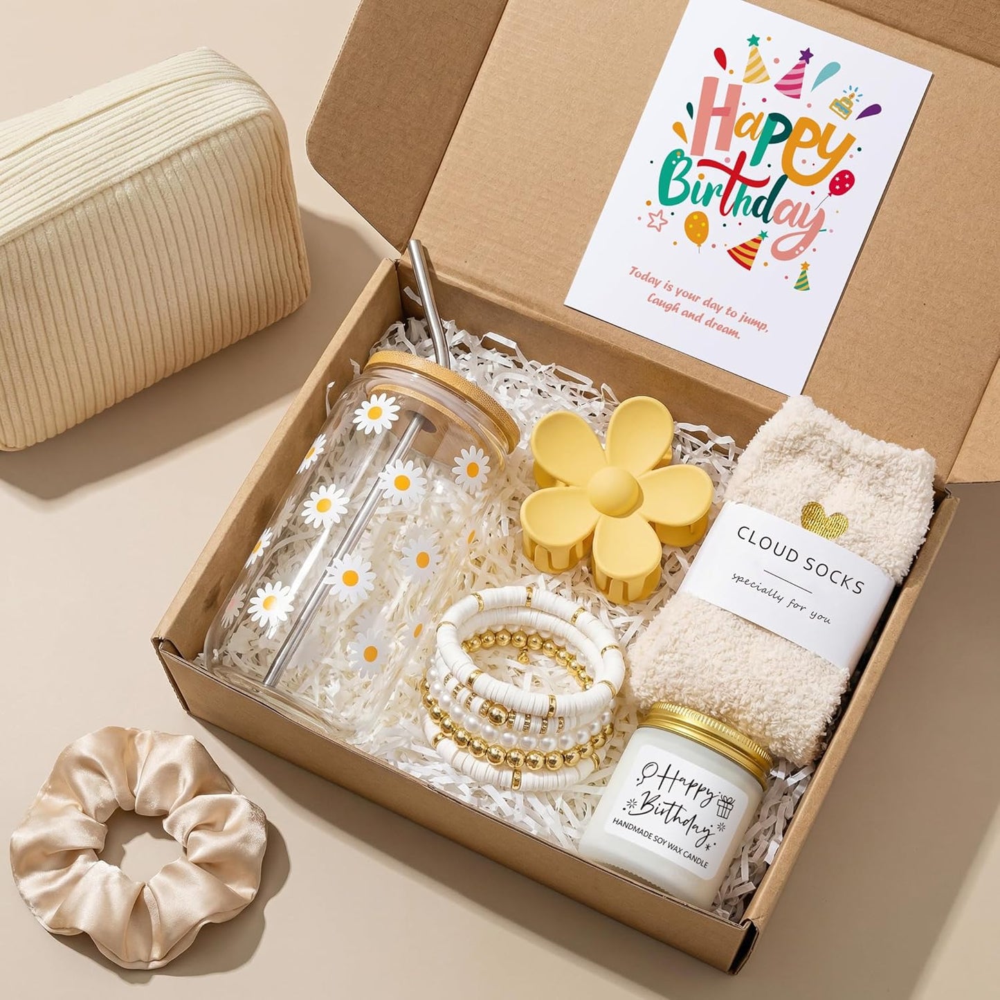 Birthday Gifts for Women Gift Set Daisy Self-Care Gift Box | Yellow 10pc Self-Care Present, Womens Birthday Gifts, Gift Boxes for Her, Teen Girl, Sister, Daughter