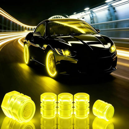 Luminous Tire Valve Stem Caps for Car, 8PCS Fluorescent Glow in The Dark Air Caps Cover，Universal Decoration Accessories for Car SUV Bicycle Motorcycles Trucks (Yellow)