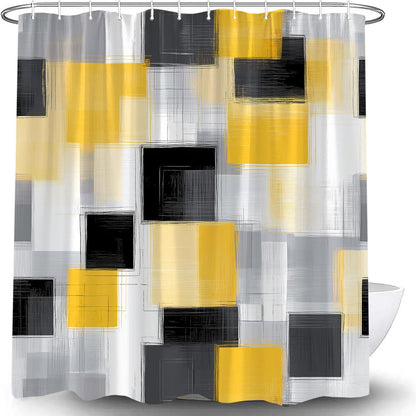 Yellow Geometric Shower Curtain Abstract Modern Mid Century Minimalist Brush Art Bathroom Curtain Decor Fabric with Hook,70x74.8INCH