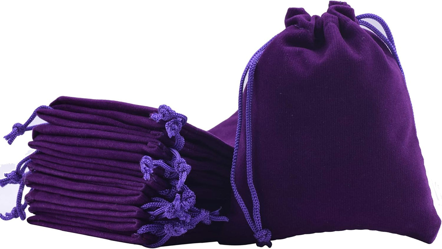 50pcs Tiny Small Drawstring Velvet Jewelry Pouches, 2.0x2.8 Inch Purple Drawstring Velvet Gift Bags,Treat Favor Bags for Wedding, Party, Shower