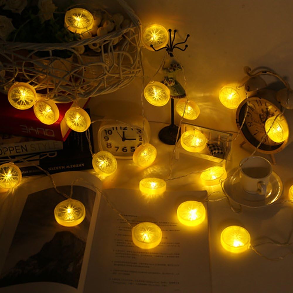 Novelty Lemon Decor Fairy String Lights with 20 LED, Battery Operated Warm Twinkle Christmas String Lights for Kitchen,Party,Wedding,Festival,Home Decorations,13ft/4m (Provide Two Extra Lemon Slices)