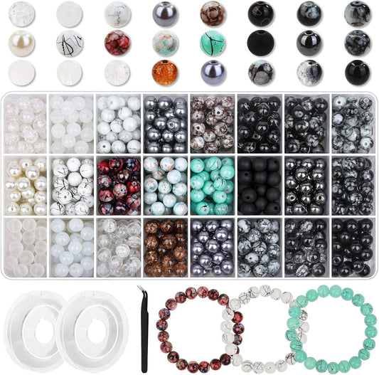 720pcs 8mm Glass Beads for Jewelry - 24 Color Loose Beads for Bracelets, Earrings, Necklaces - Jewelry Making Supplies, Orange and Yellow