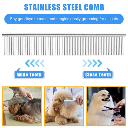 Complete Pet Grooming Solution by Dog - 9PCS Kit with Slicker Brush, Deshedding Tool, and Grooming Comb for All Breeds and Sizes, Promotes Healthy Skin and Coat
