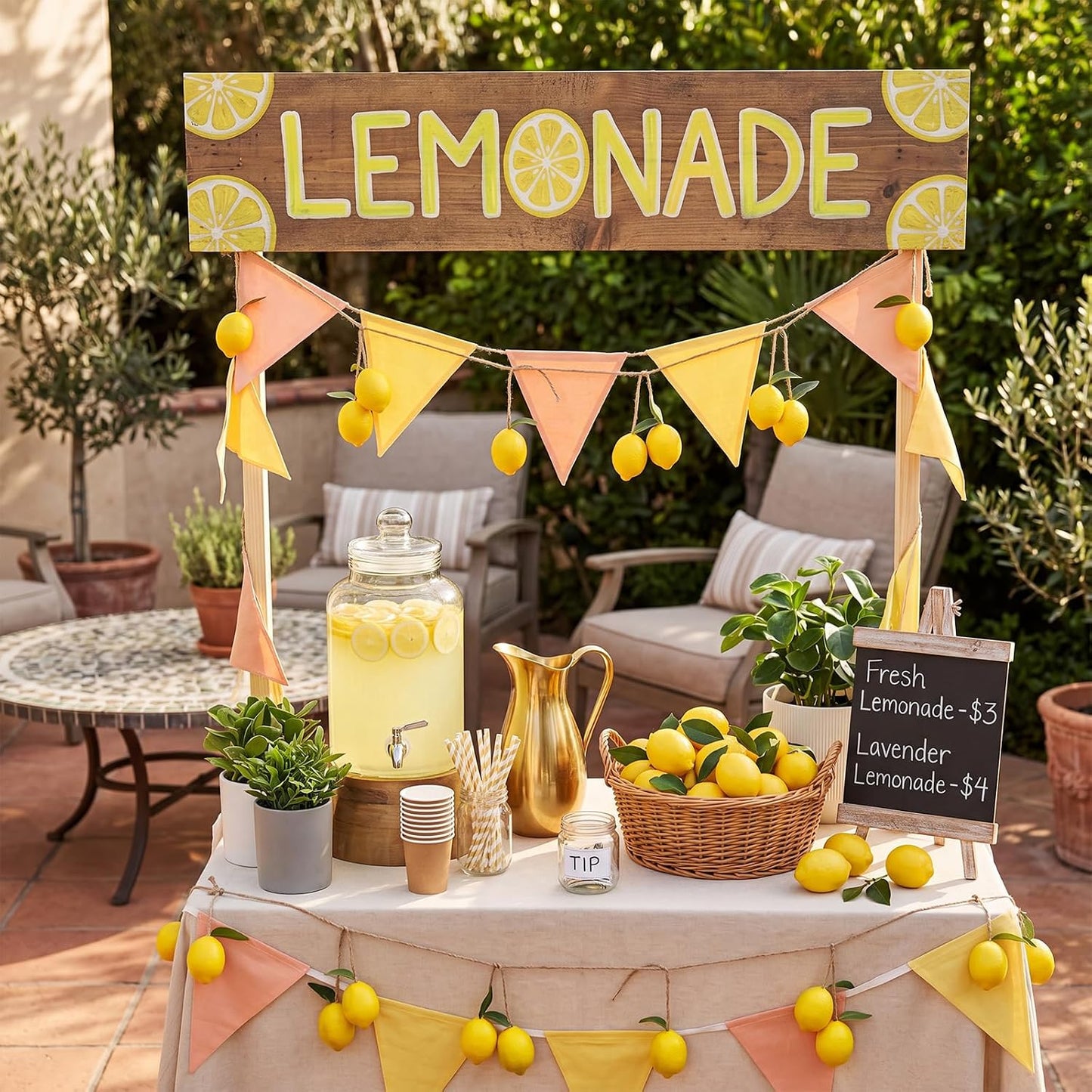 2 Pcs Artificial Lemon Garland Yellow Lemon Hanging Banners Faux Vivid Fruit Vine with Greenery for Spring Summer Wedding Party Door Wall Garden Table Decor Supplies (Yellow)