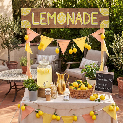 2 Pcs Artificial Lemon Garland Yellow Lemon Hanging Banners Faux Vivid Fruit Vine with Greenery for Spring Summer Wedding Party Door Wall Garden Table Decor Supplies (Yellow)