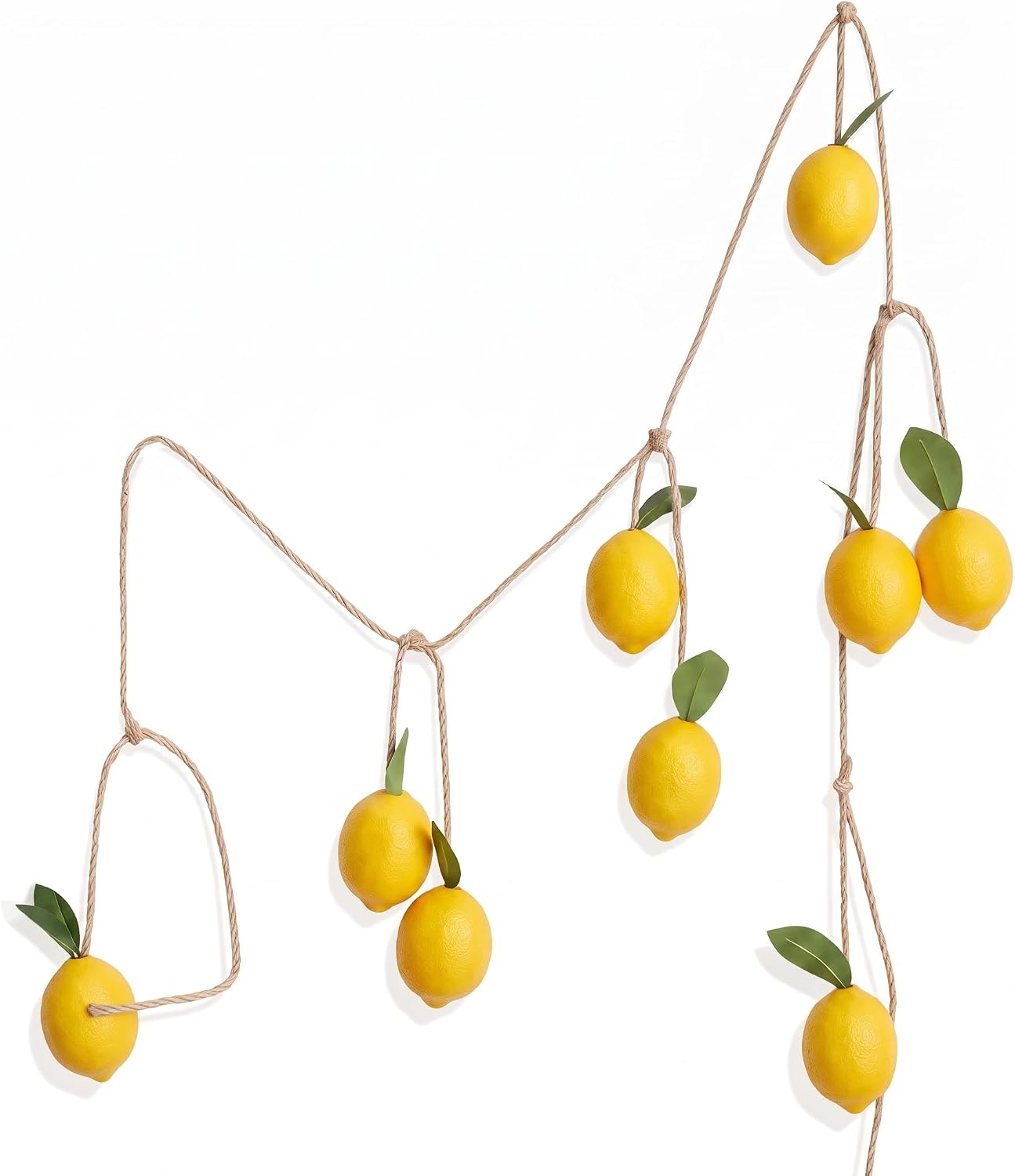 2 Pcs Artificial Lemon Garland Yellow Lemon Hanging Banners Faux Vivid Fruit Vine with Greenery for Spring Summer Wedding Party Door Wall Garden Table Decor Supplies (Yellow)