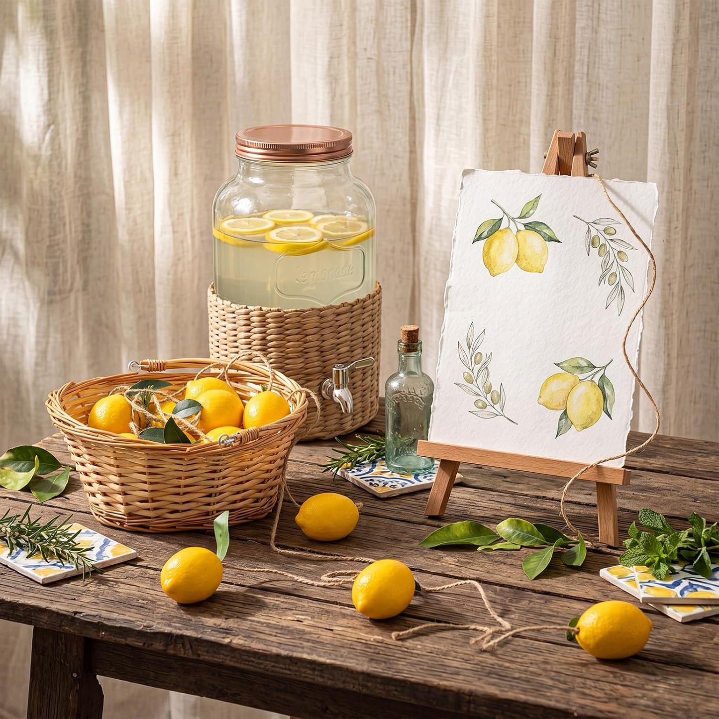 2 Pcs Artificial Lemon Garland Yellow Lemon Hanging Banners Faux Vivid Fruit Vine with Greenery for Spring Summer Wedding Party Door Wall Garden Table Decor Supplies (Yellow)