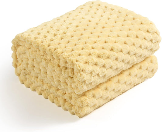 Hexagon Jacquard Throw Blanket for Bed, 50x70 Inch, Light Yellow | Decorative Fuzzy Flannel Fleece Throw Blanket for Sofa Bed Couch, Super Soft Cozy, Suitable for All Seasons