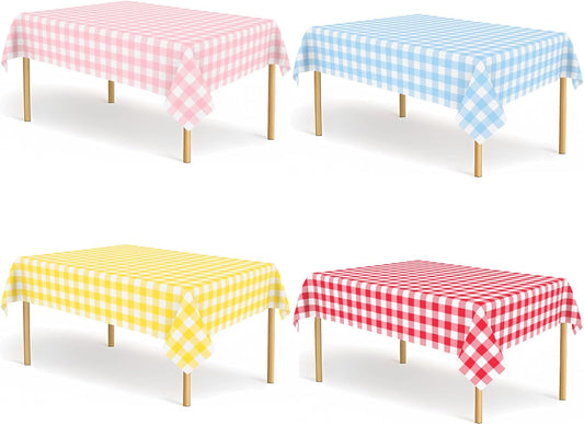 4 Pack Pastel Color Checkered Tablecloths Assorted Color Gingham Table Cloth Rectangle Disposable Plastic Table Covers for Parties Baby Shower Wedding Birthday Spring Easter School Camping