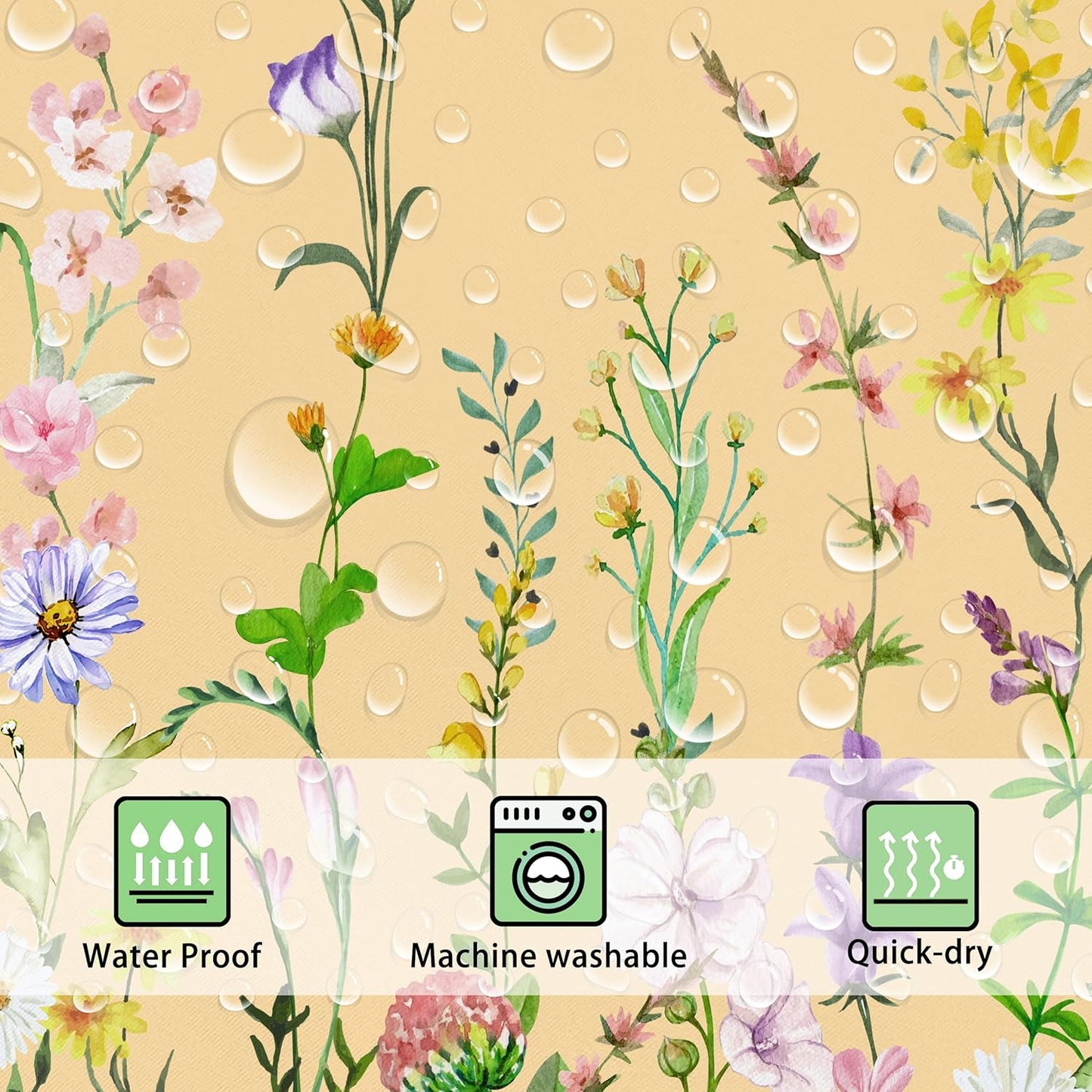 Yellow Floral Flower Shower Curtain Pretty Wildflower Bathroom Shower Curtain Set Boho Cute Shower Curtains Cloth Fabric Shower Curtain