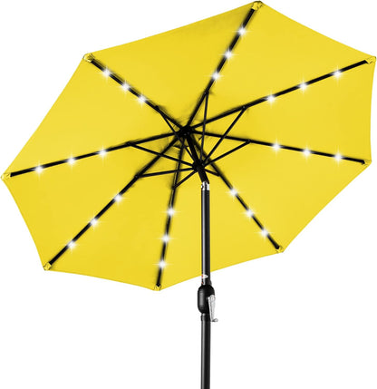 10ft Solar Polyester LED Lighted Patio Umbrella w/Tilt Adjustment and UV-Resistant Fabric - Yellow
