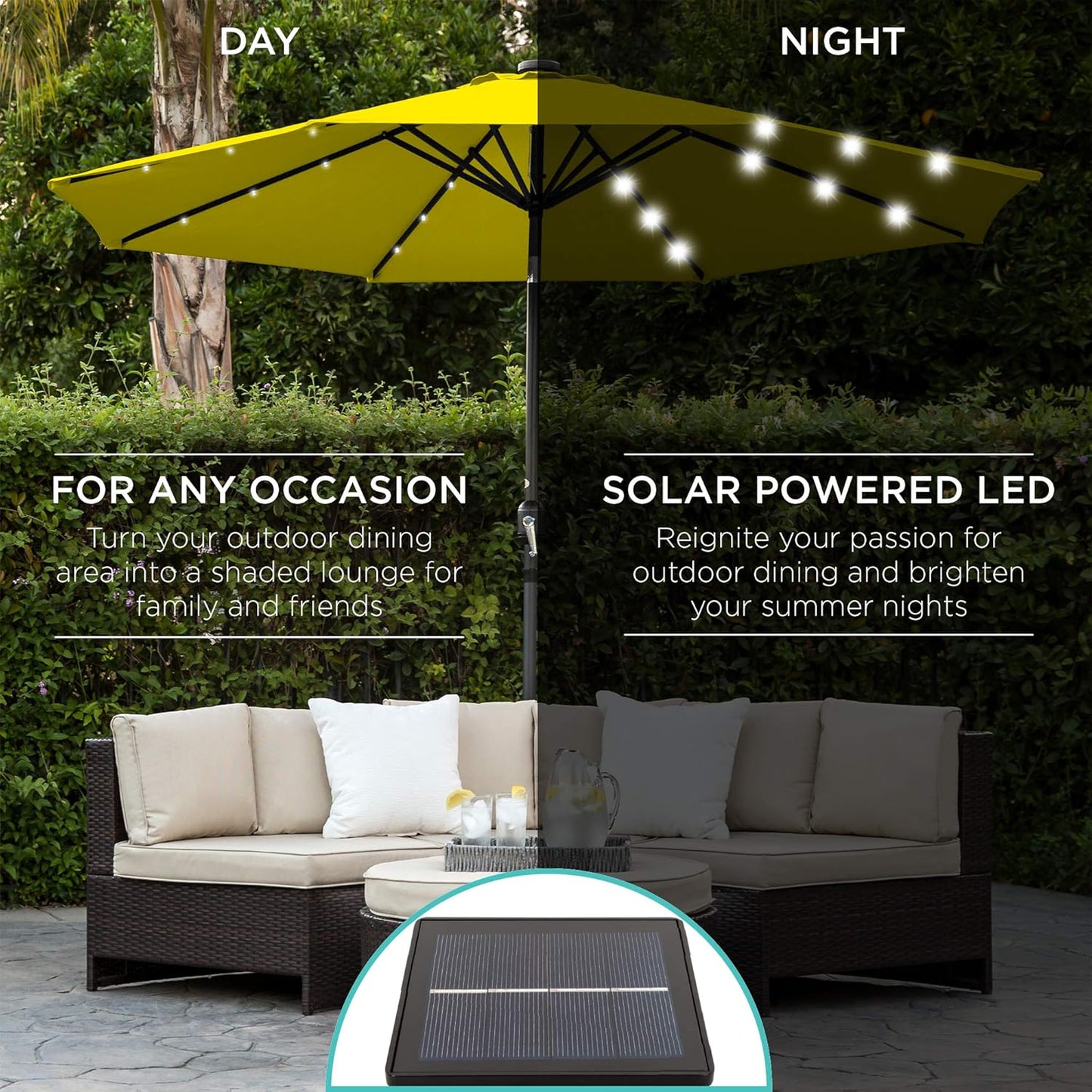 10ft Solar Polyester LED Lighted Patio Umbrella w/Tilt Adjustment and UV-Resistant Fabric - Yellow