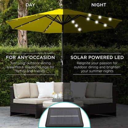 10ft Solar Polyester LED Lighted Patio Umbrella w/Tilt Adjustment and UV-Resistant Fabric - Yellow